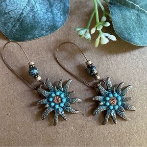 3/$25 Turquoise and Bronze Bohemian Floral Earrings